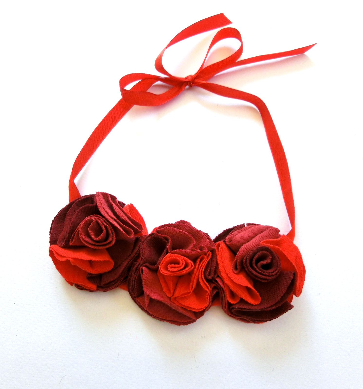 Blazing Red Recycled T-shirt Fabric Flower Statement Necklace on Luulla